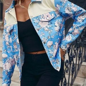 Simpler L floral shirt denim jacket